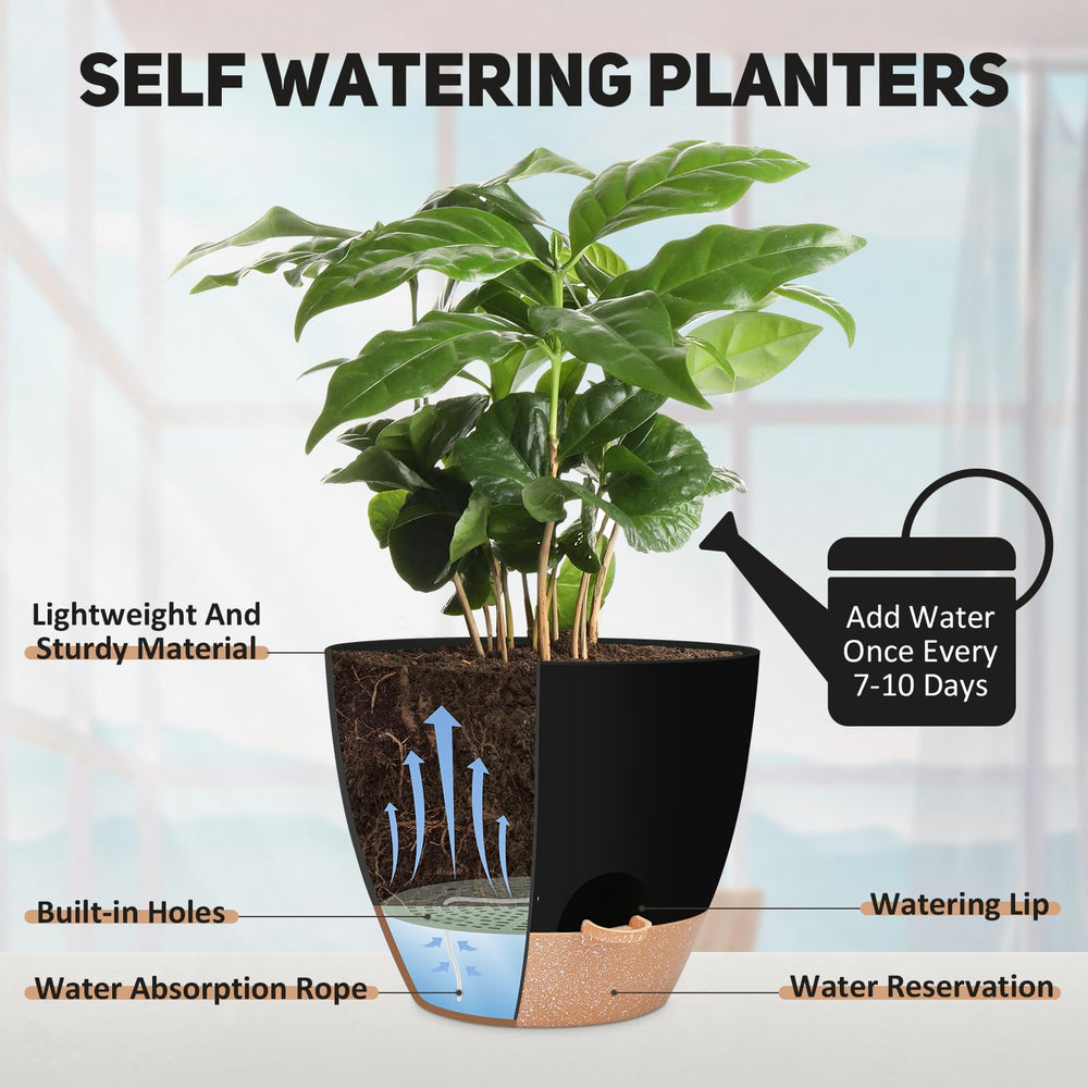 YNNICO 12 Inch planter with deep planting space and built-in tray