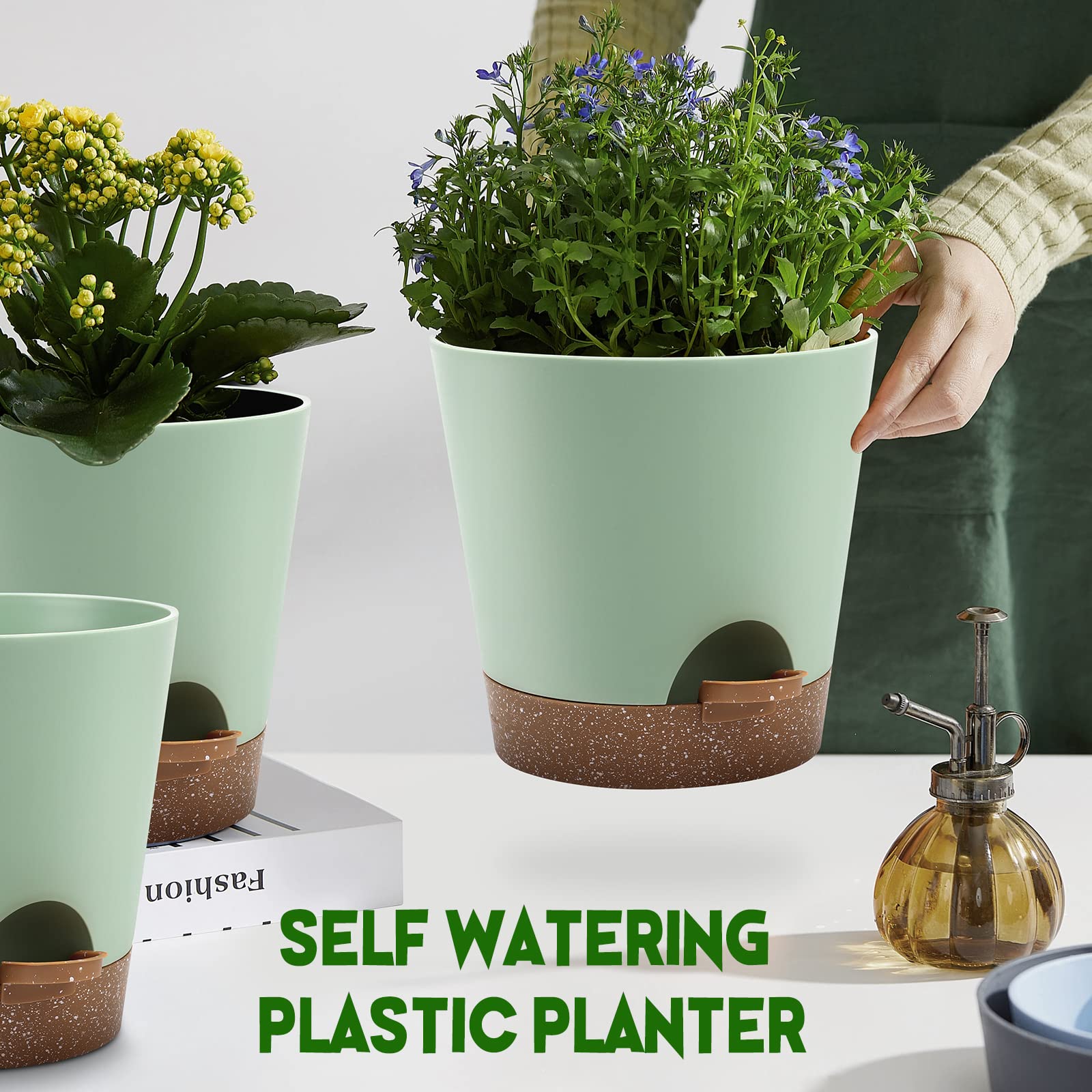 YNNICO 7.5-inch springgreen planter with healthy indoor plants