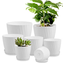 YNNICO 7 pcs indoor plant pots set with saucers in stripe white