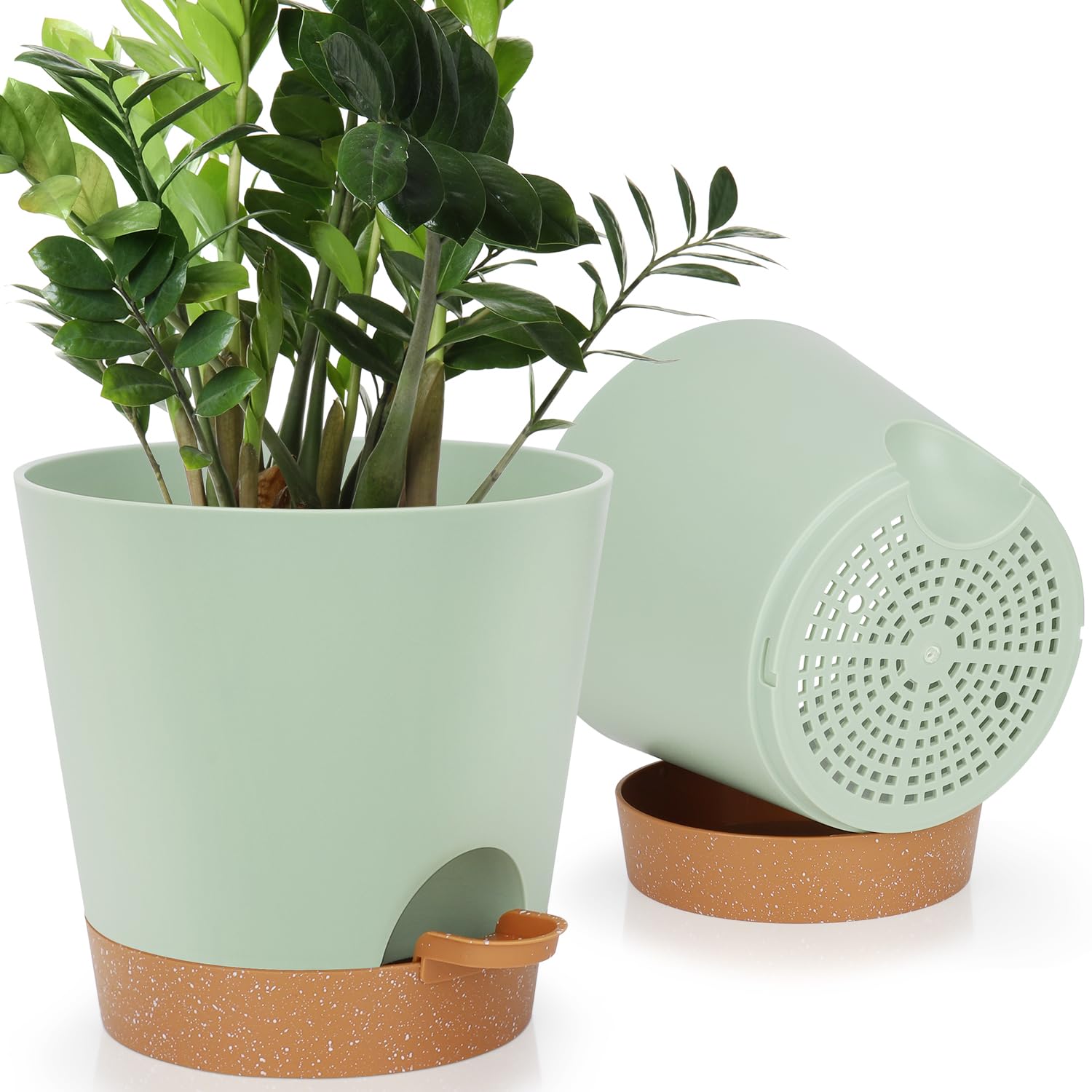 YNNICO 8-Inch green self-watering planter front view