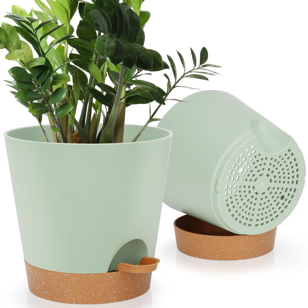 YNNICO 8-Inch green self-watering planter front view