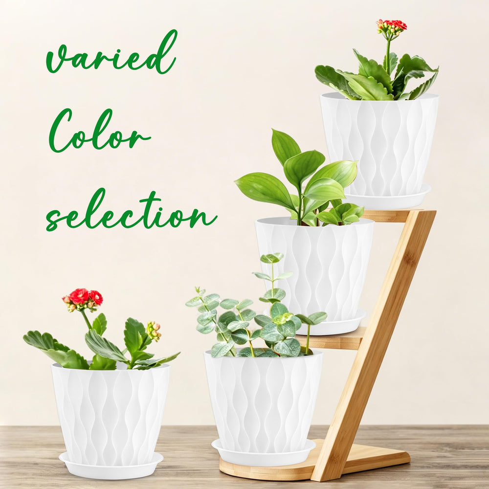 YNNICO 8 inch plant pot with drainage tray on table