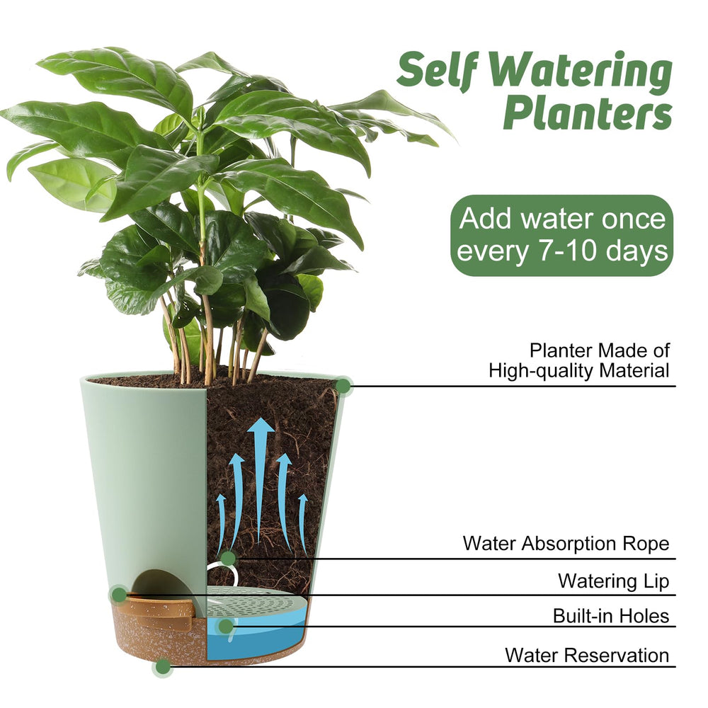 YNNICO 8-Inch self-watering planter in outdoor setting