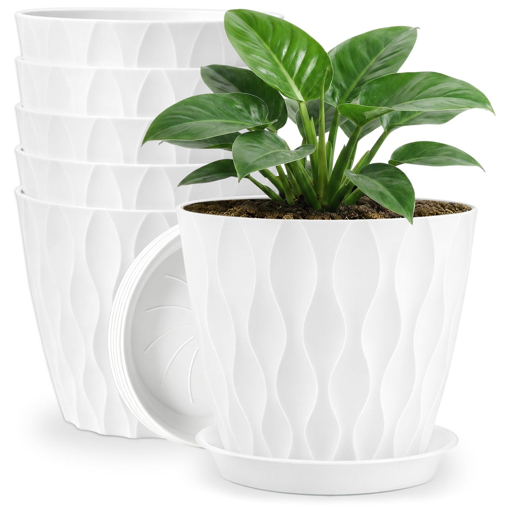 YNNICO 8 inch white plant pot with drainage hole side view