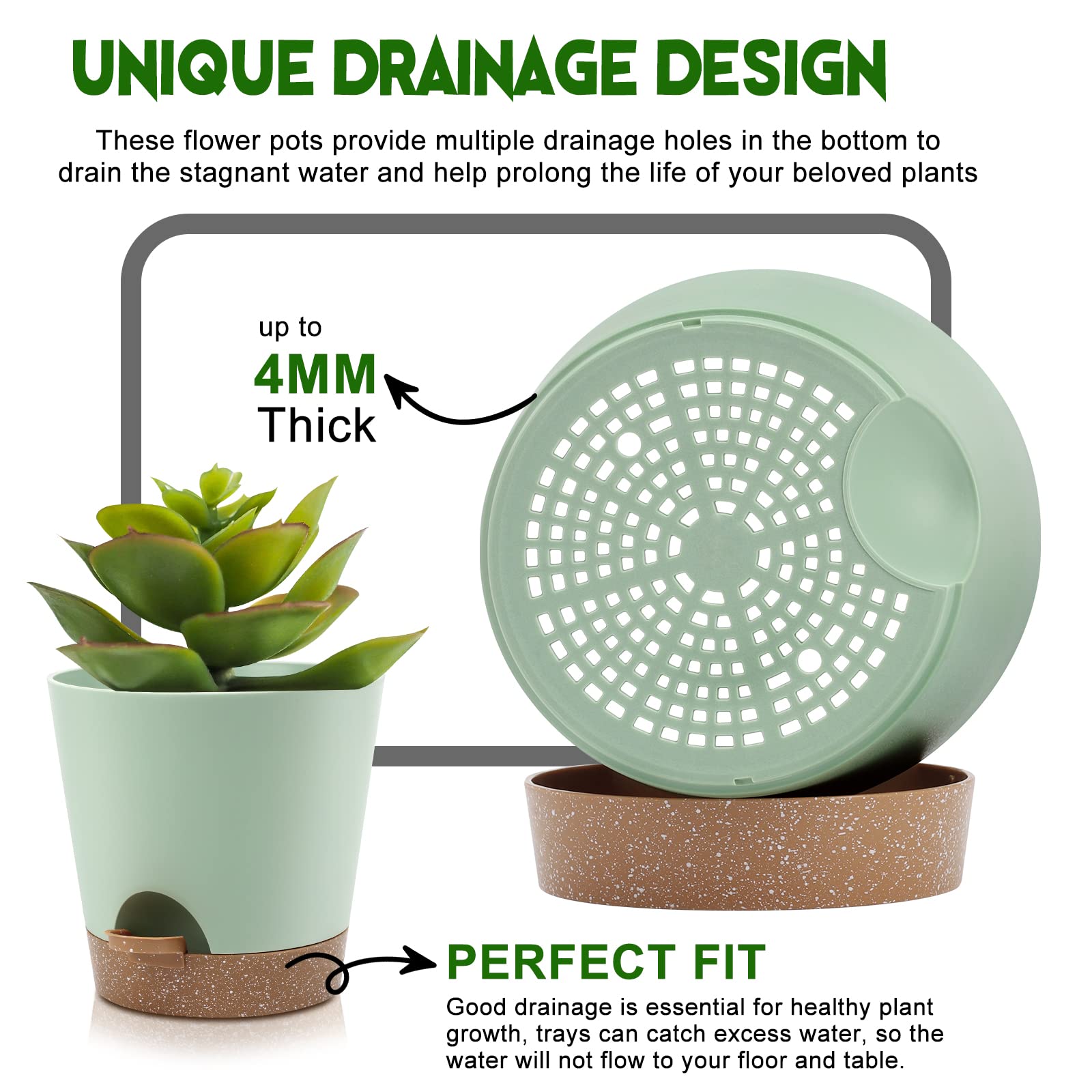 YNNICO 9-inch springgreen planter with saucer on a desk