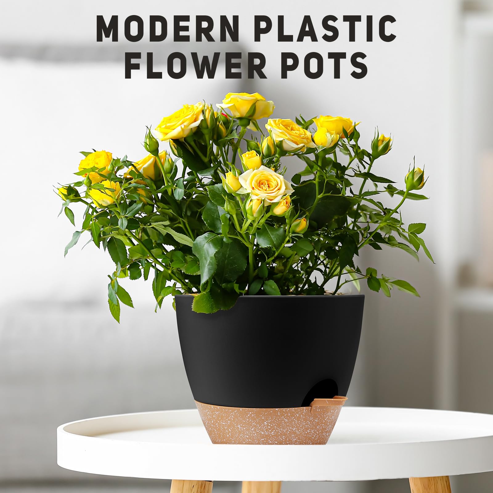 YNNICO large self watering plant pot with plants inside