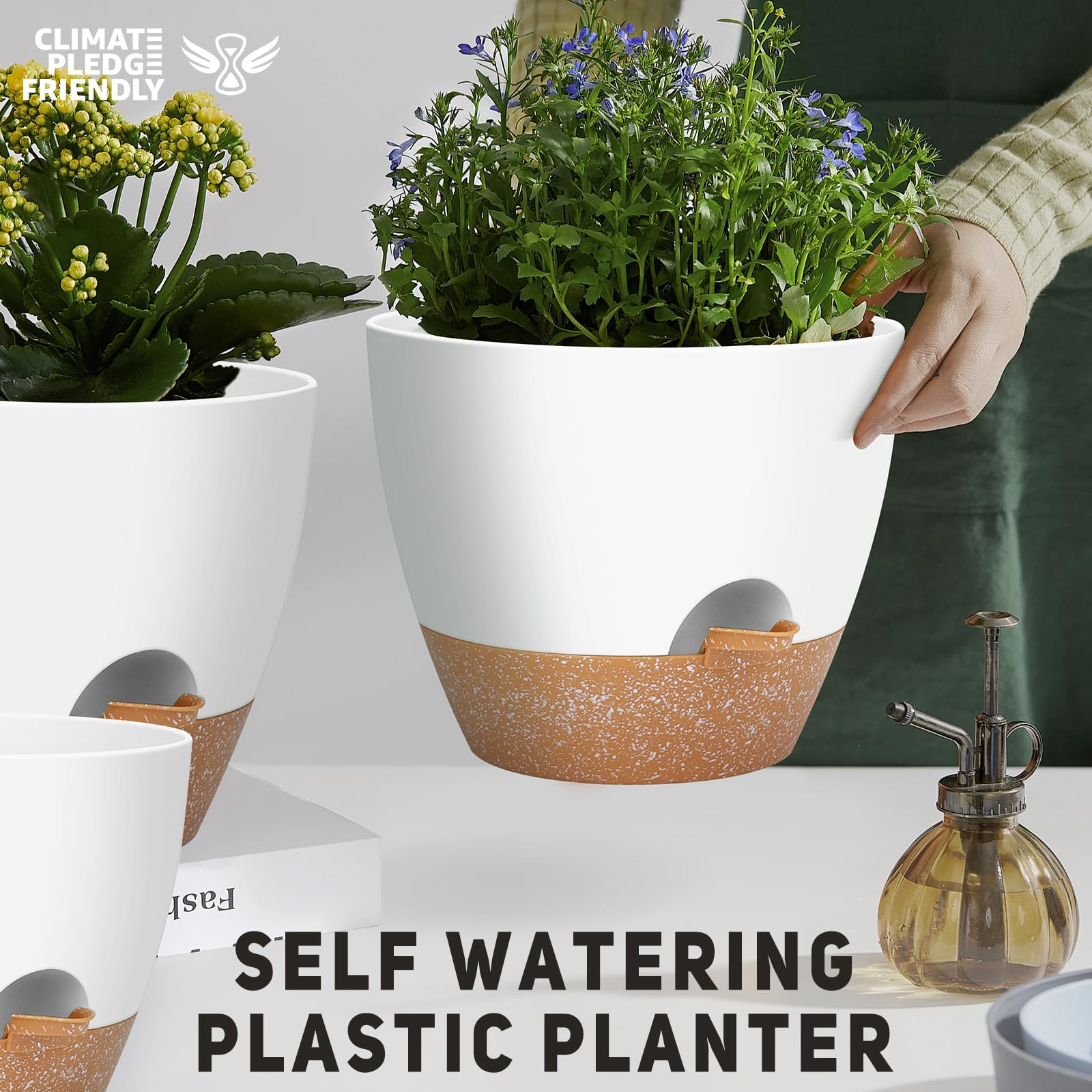 YNNICO large self watering pots placed in a modern living room