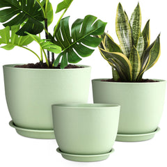 YNNICO plant pots set of 3 in green, front view