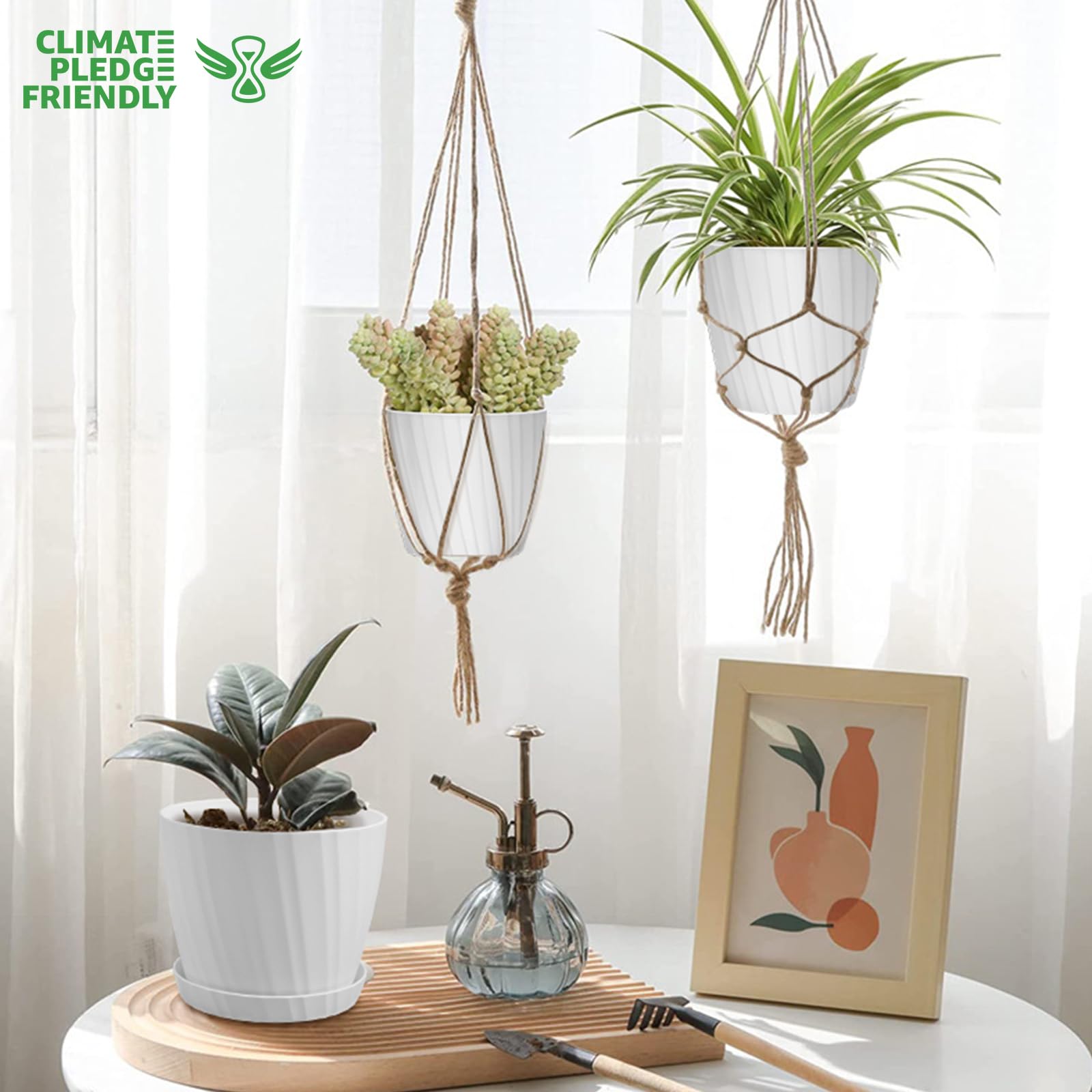 YNNICO plant pots set of 7 on a wooden shelf