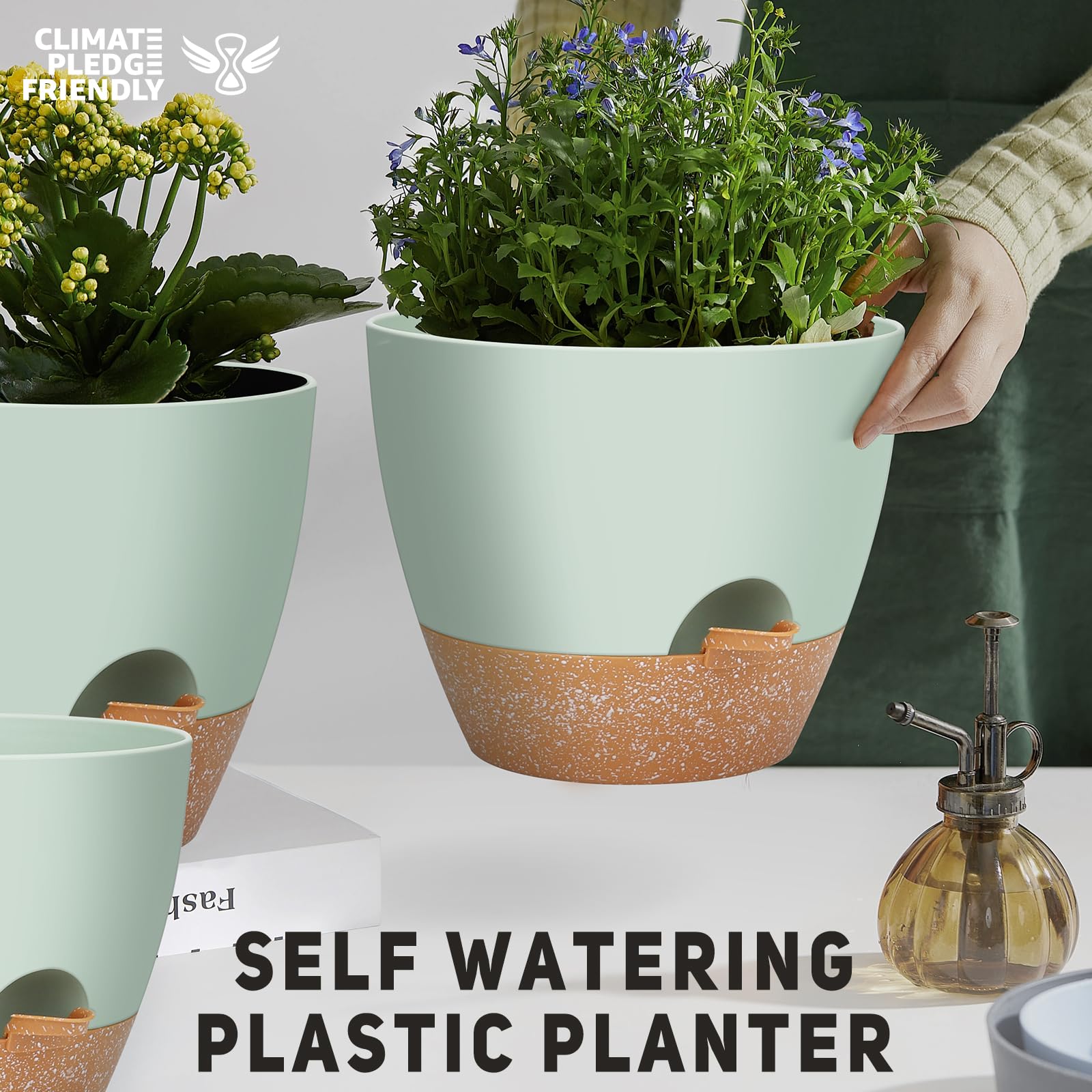 YNNICO self watering pots arranged on a window sill