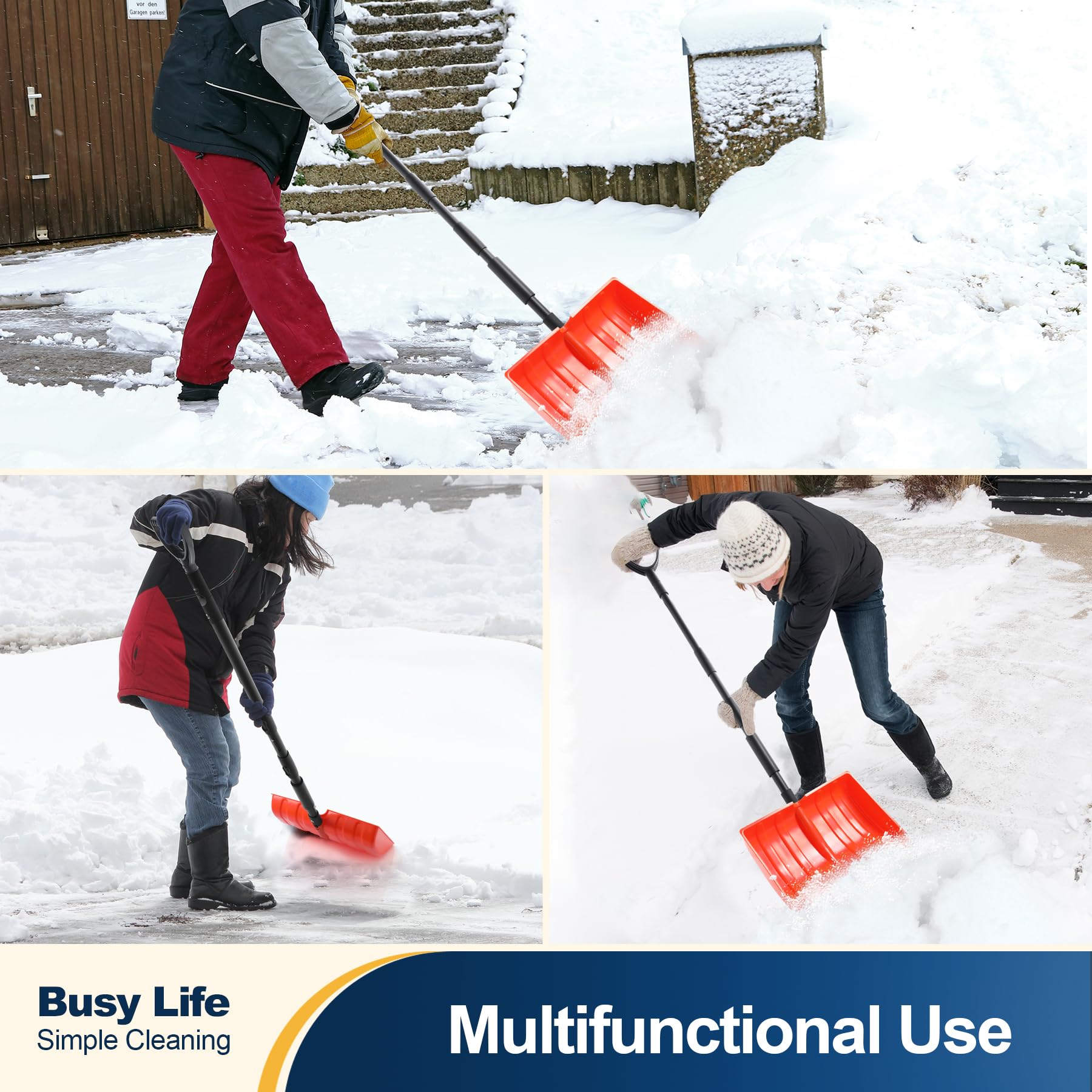 Yocada snow shovel in use clearing snow from a driveway