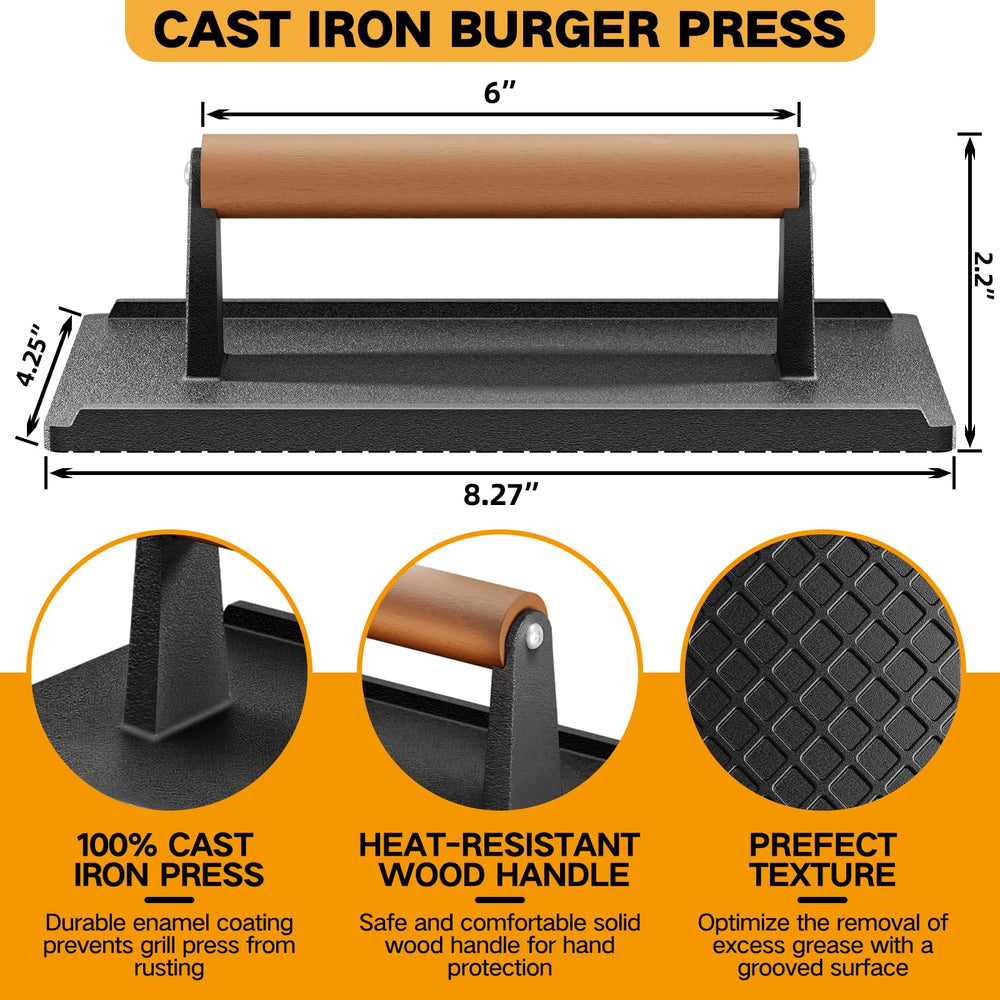 Yoehka Cast Iron Grill Press set showing two pieces