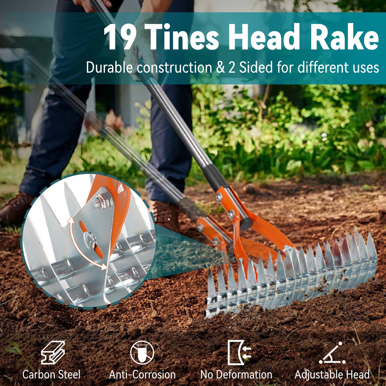 Yofidra Thatch Rake with adjustable 70-inch handle