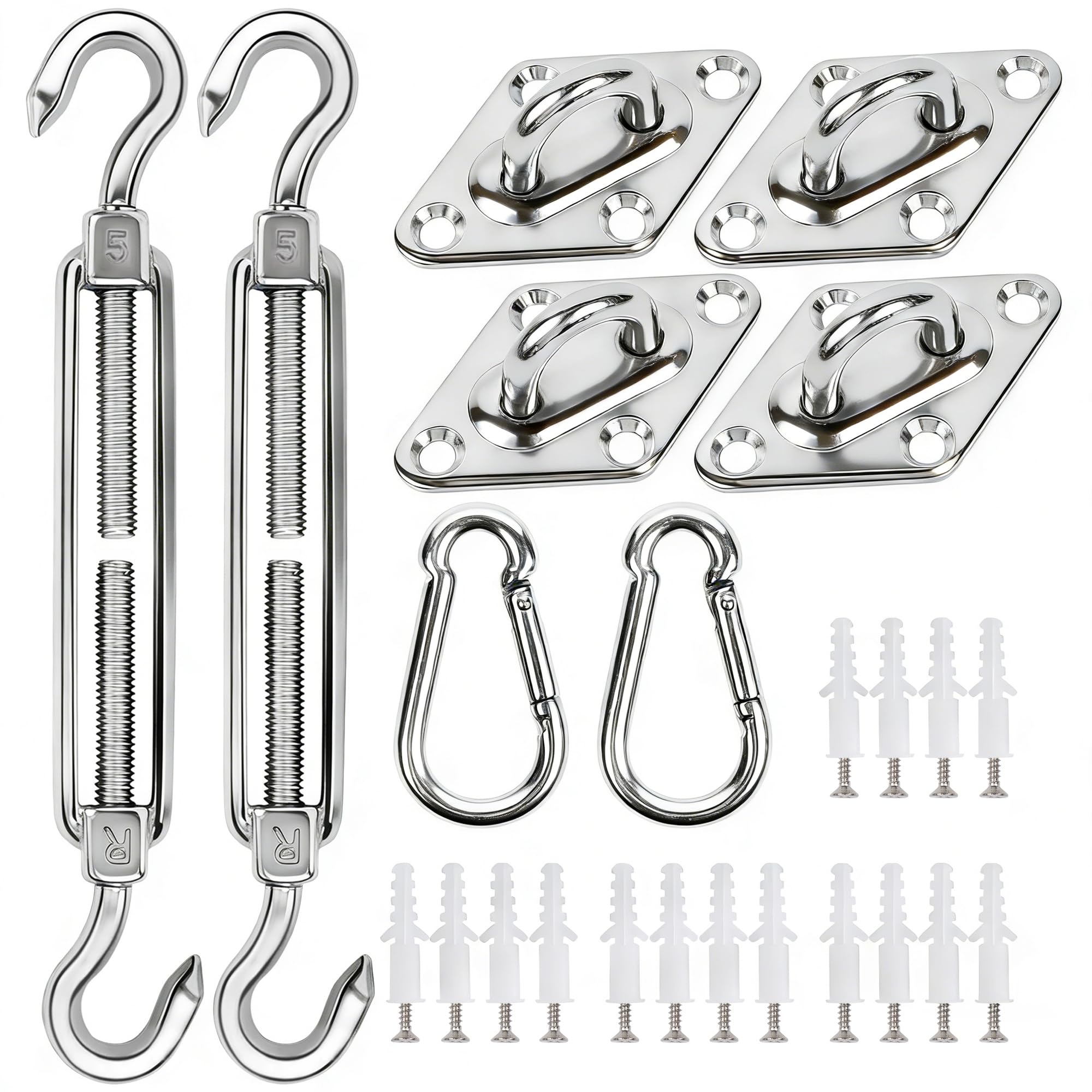 YOFIT 40 Pcs Shade Sail Hardware Kit components laid out