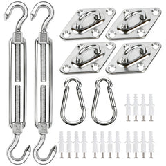 YOFIT 40 Pcs Shade Sail Hardware Kit components laid out
