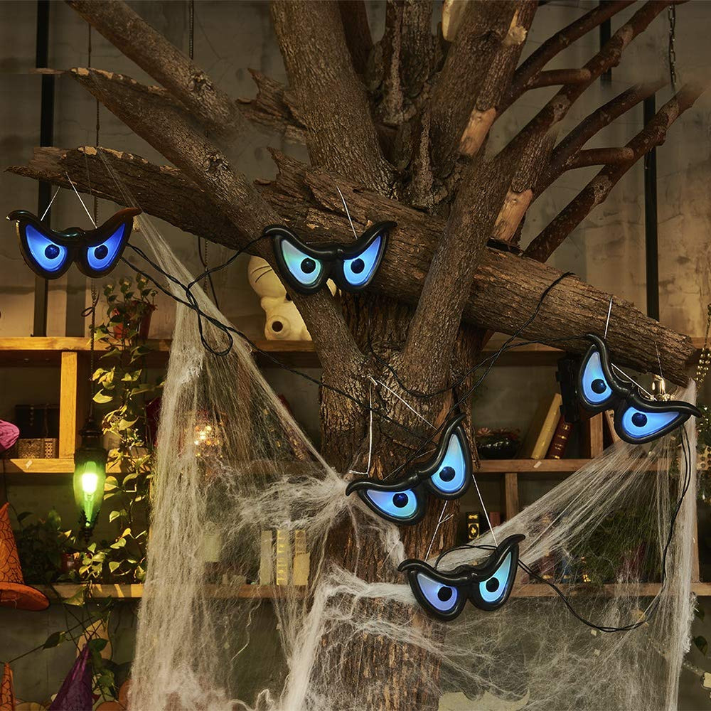 YOFIT Halloween LED Eye String Lights displayed in a festive indoor setting