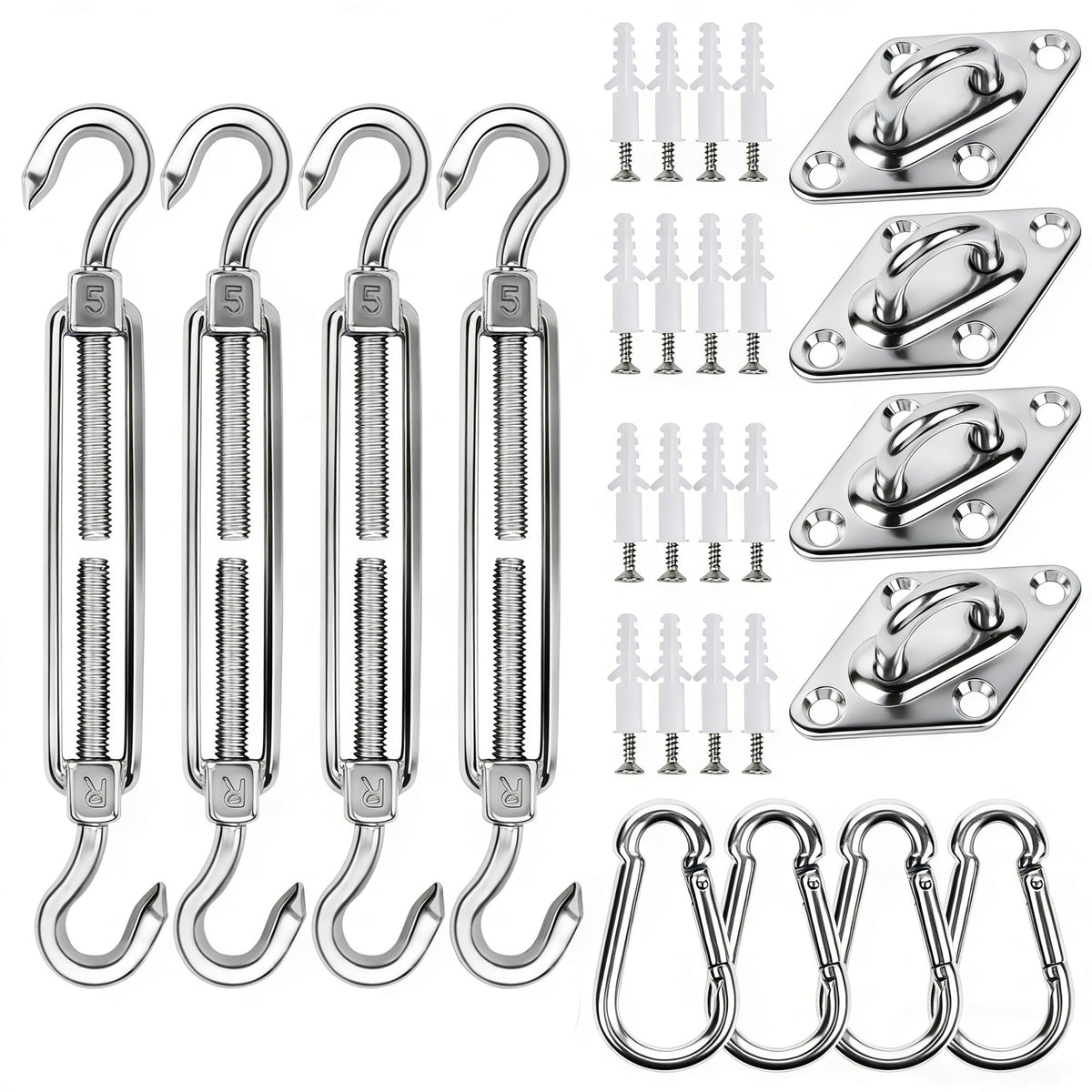 YOFIT Shade Sail Hardware Kit 44 pcs components layout
