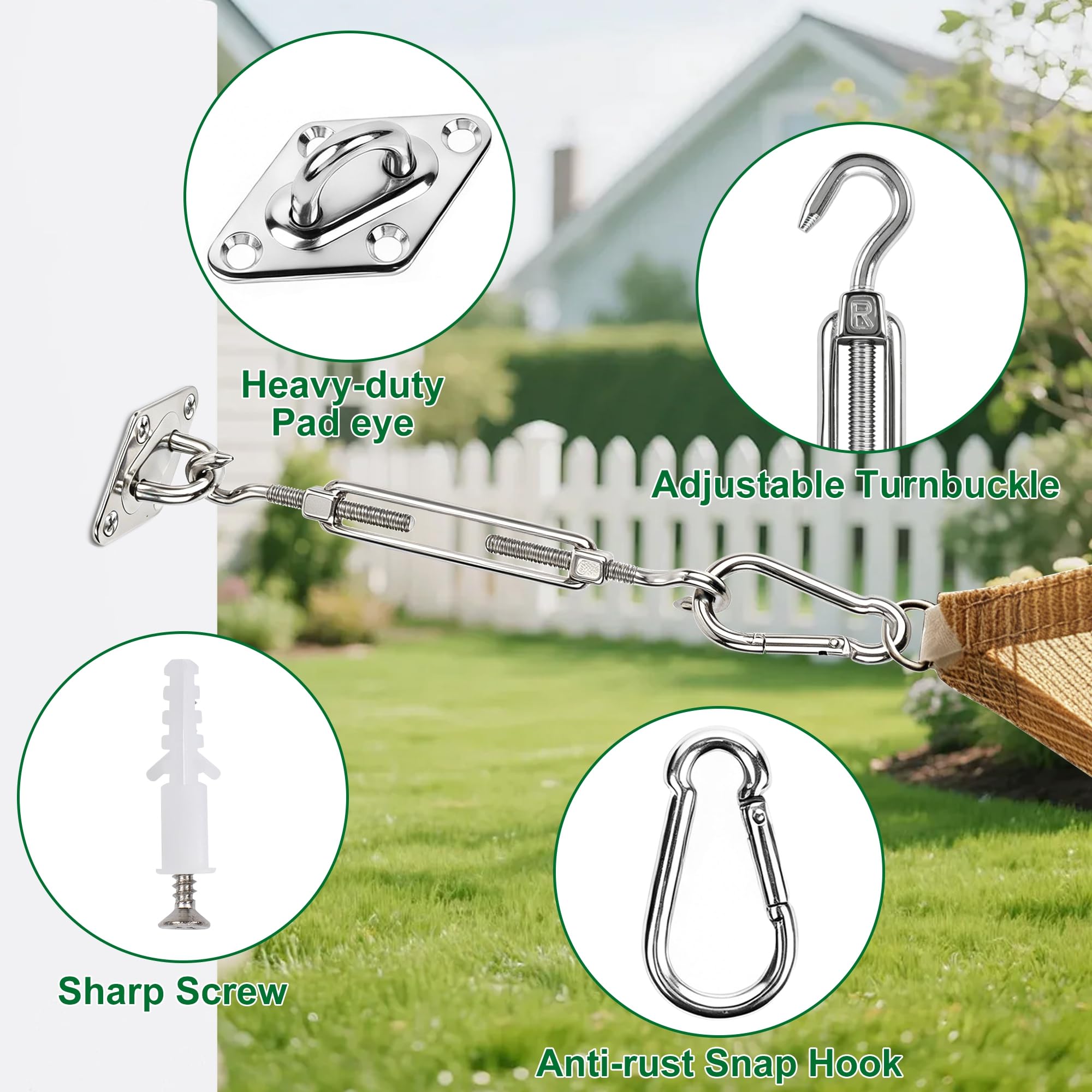 YOFIT Shade Sail Hardware Kit components in packaging