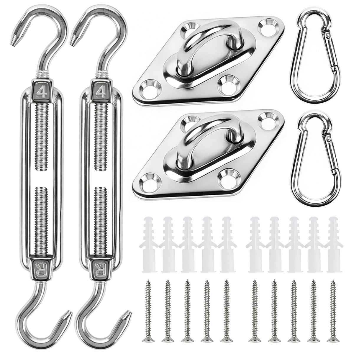 YOFIT Shade Sail Hardware Kit front view showing all components
