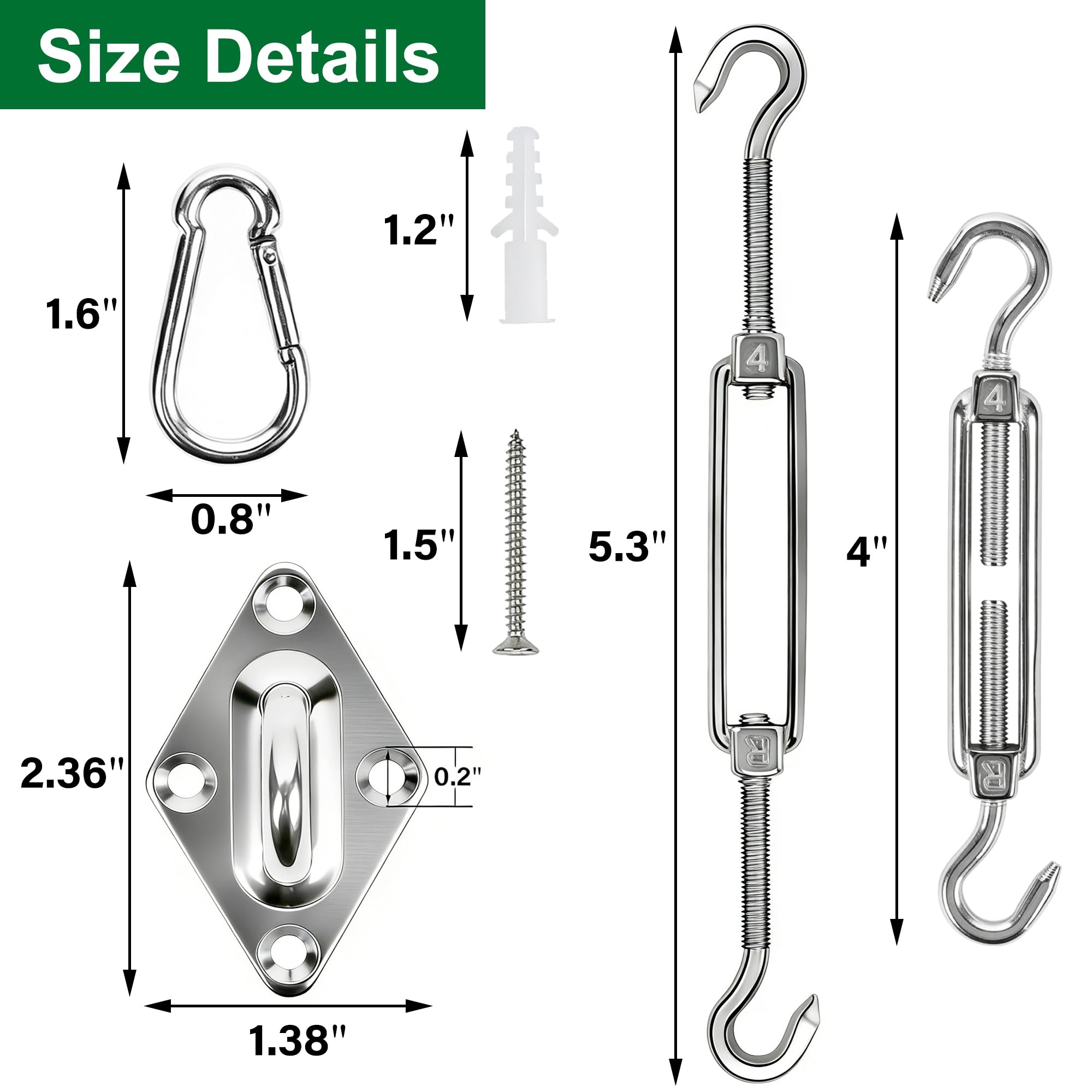 YOFIT Shade Sail Hardware Kit installation accessories laid out