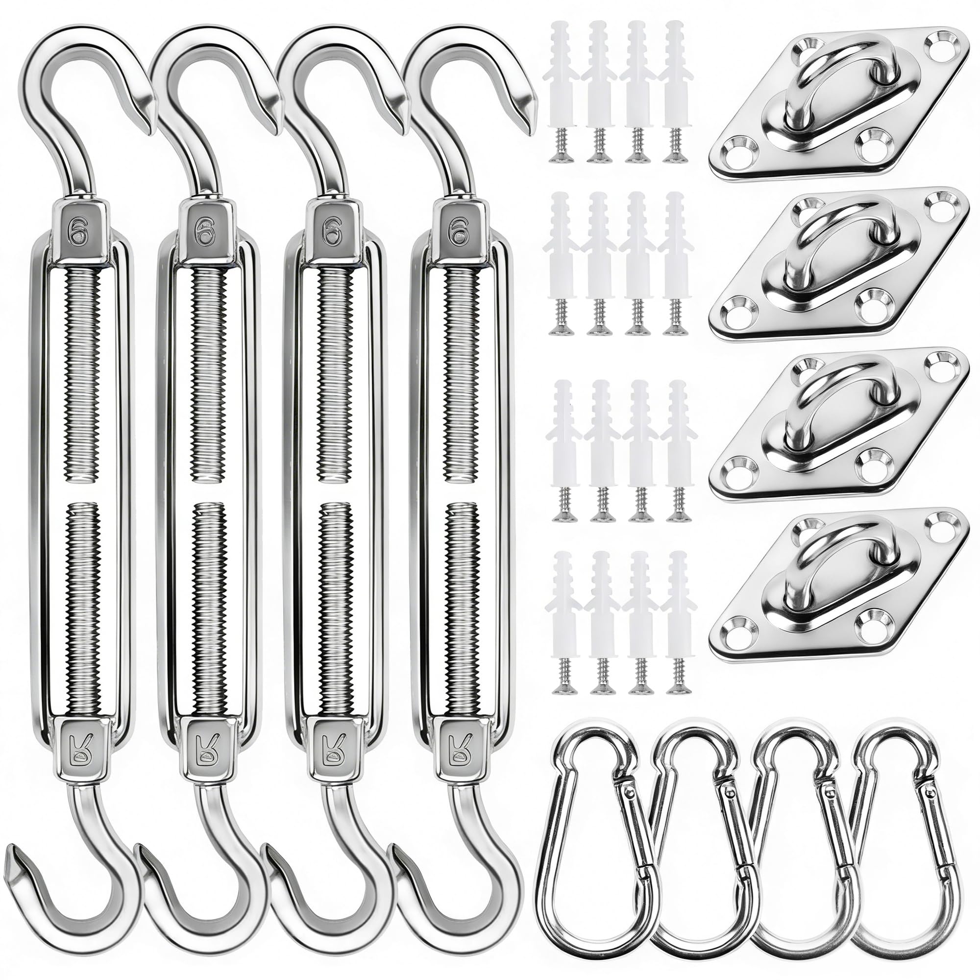 YOFIT Shade Sail Hardware Kit with 44 pieces displayed