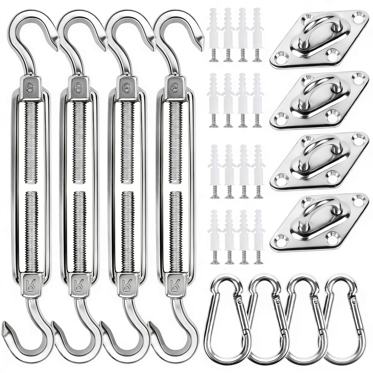 YOFIT Shade Sail Hardware Kit with 44 pieces displayed