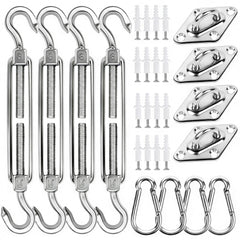 YOFIT Shade Sail Hardware Kit with 44 pieces displayed