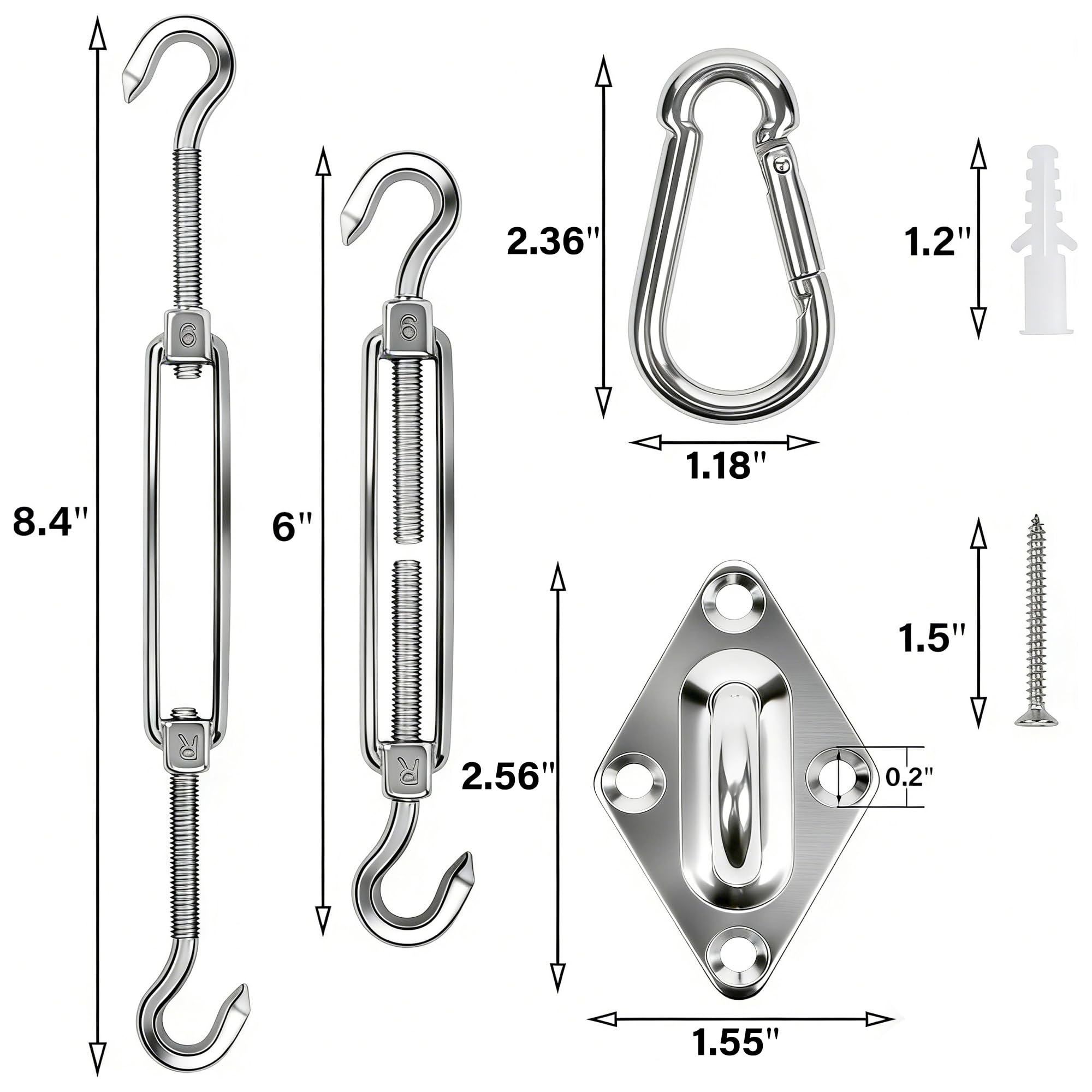 YOFIT snap hooks and pad eyes in the hardware kit