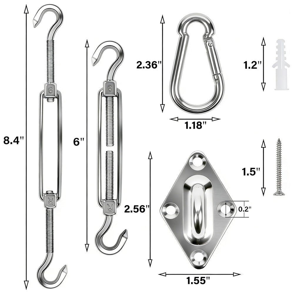 YOFIT snap hooks and pad eyes in the hardware kit