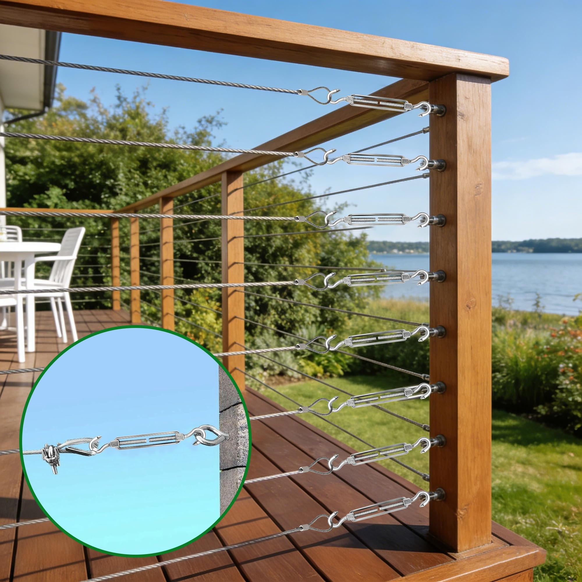 YOFIT turnbuckles used in an outdoor garden setup