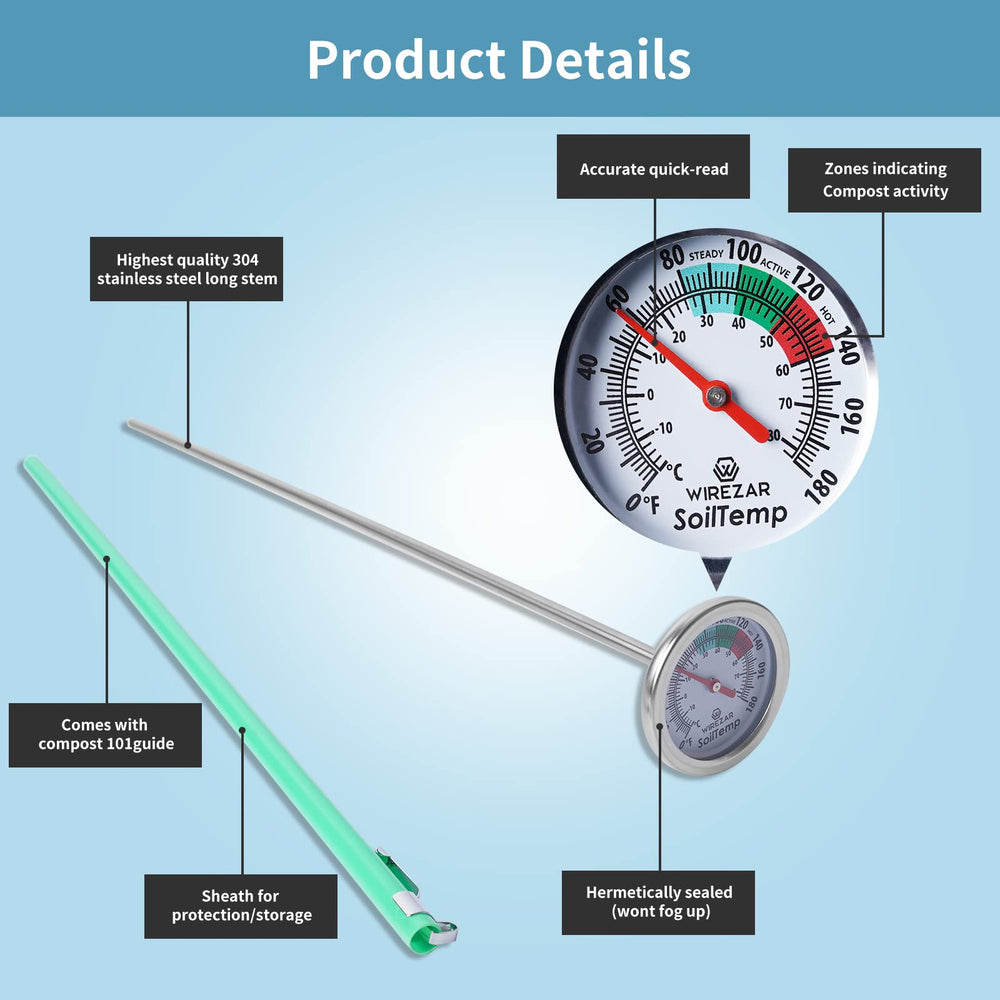 Yogyro stainless steel compost thermometer in garden setting