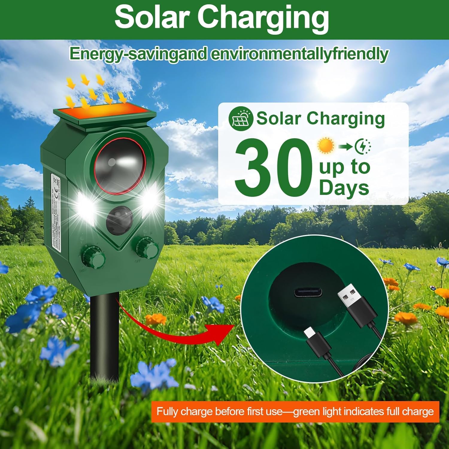YOHHOS Solar Powered Repeller demonstrating motion detection
