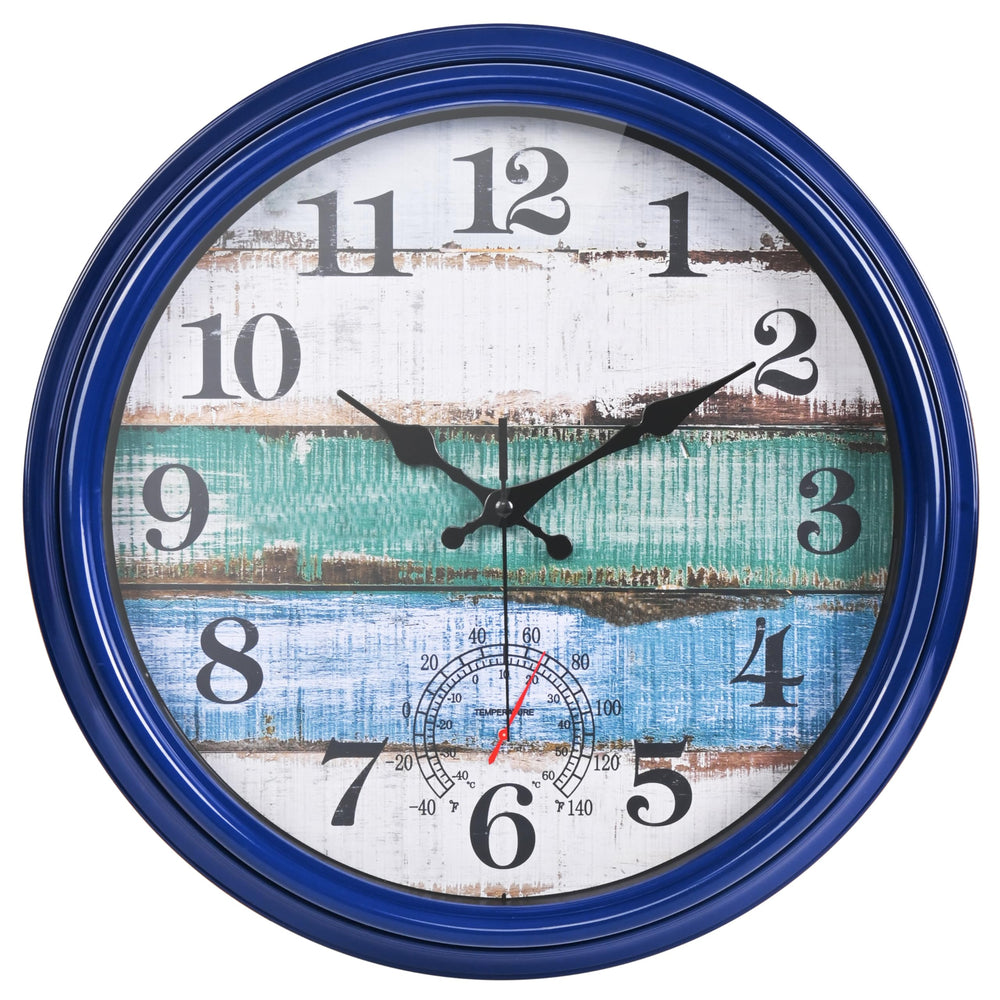 Yoiolclc 16 Inch Outdoor Clock front view with blue finish