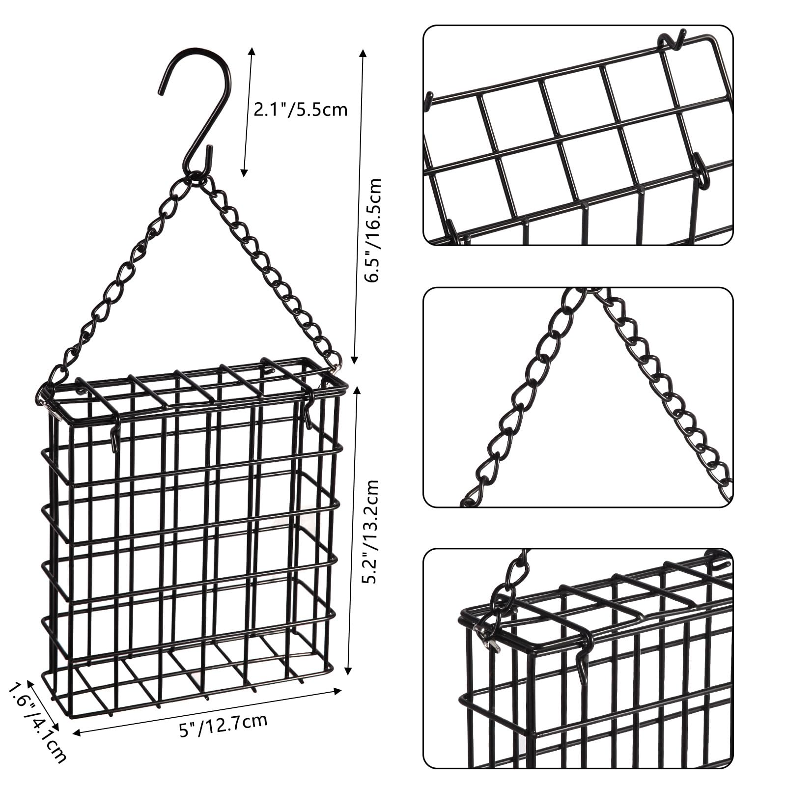 Yojanner suet cage feeder filled with suet cake, outdoors