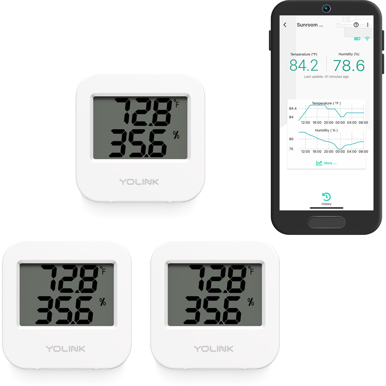 YoLink Indoor Temperature & Humidity Sensor front view, white
