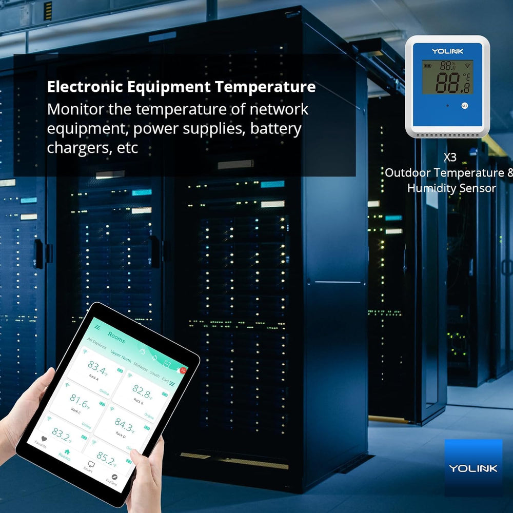 YoLink Temperature Humidity Data Logger X3 in use in a greenhouse