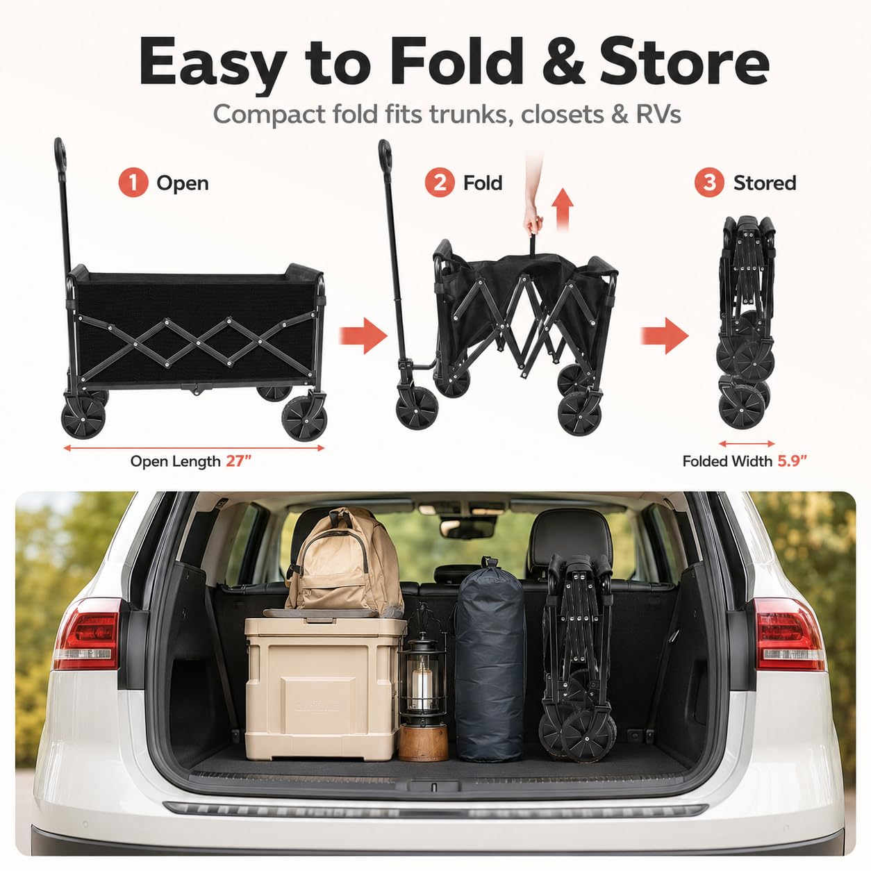 Yollber Collapsible Wagon Cart folded down for storage