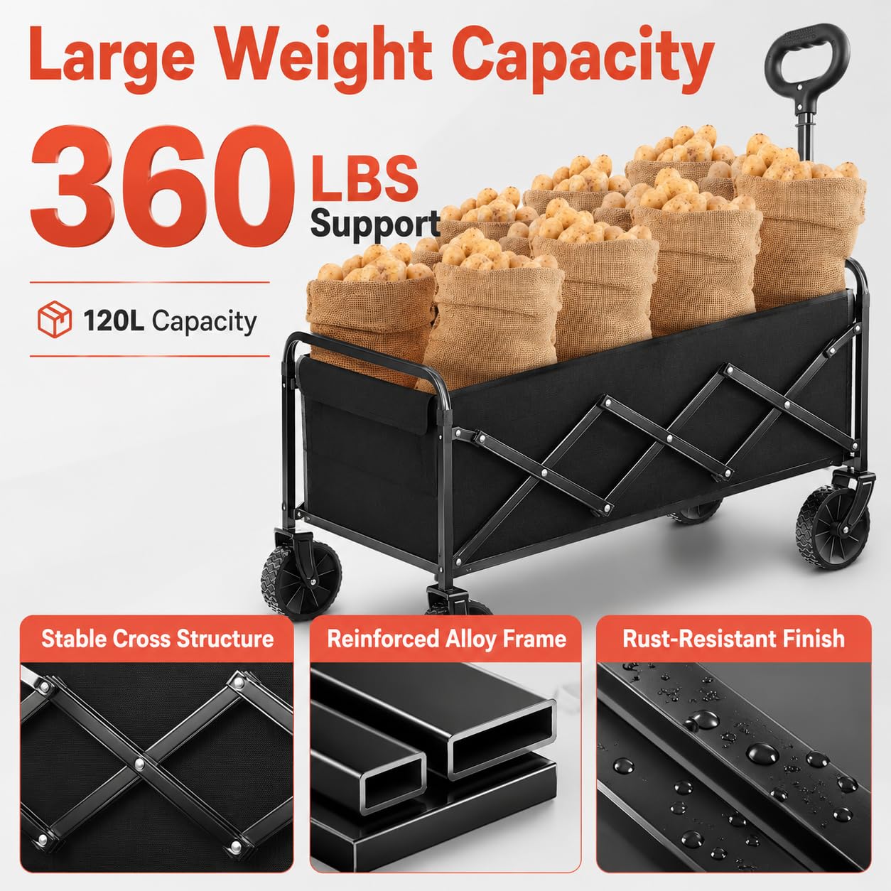 Yollber Collapsible Wagon Cart showing storage space