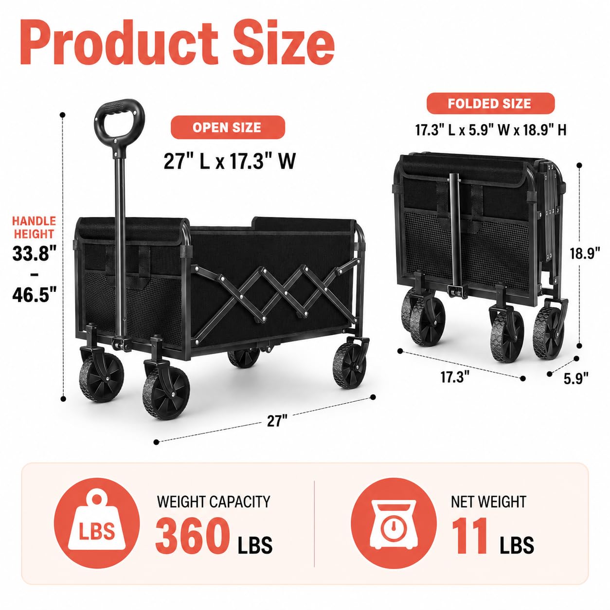 Yollber Collapsible Wagon Cart with adjustable handle