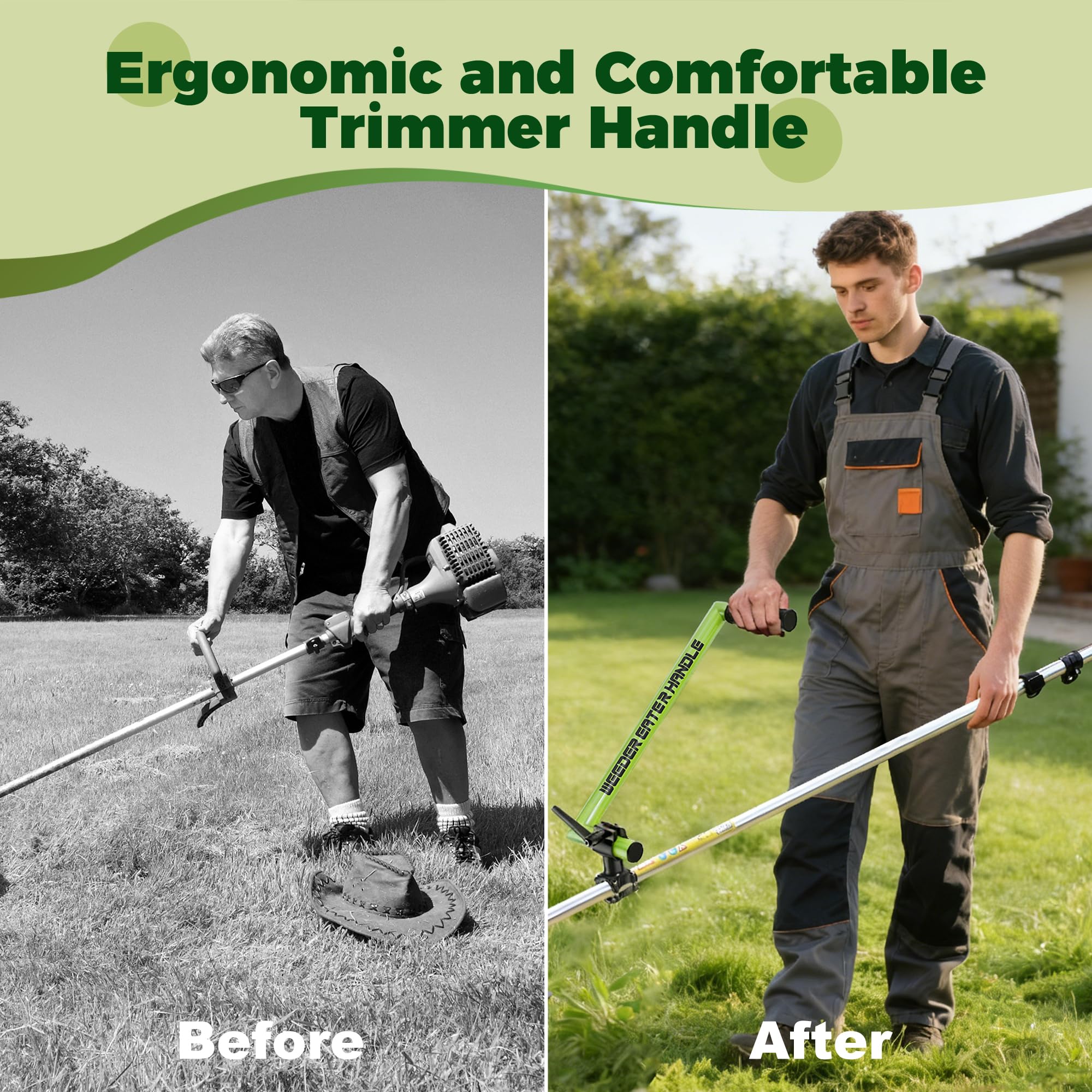 Yomoho weed eater handle extension showing adjustable angle