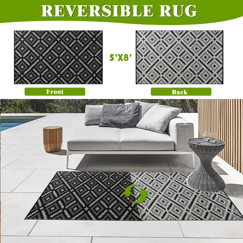 YONILE 5x8 ft outdoor rug folded in storage bag