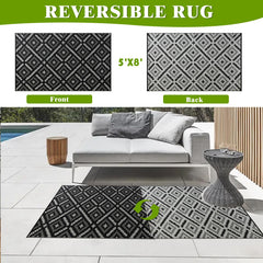 YONILE 5x8 ft outdoor rug folded in storage bag