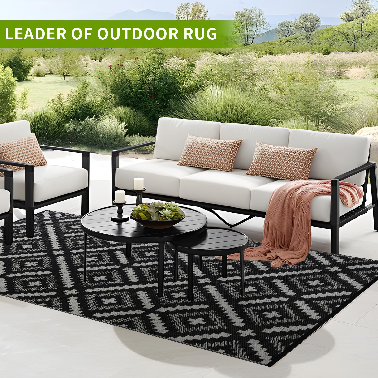 YONILE outdoor rug placed on patio area