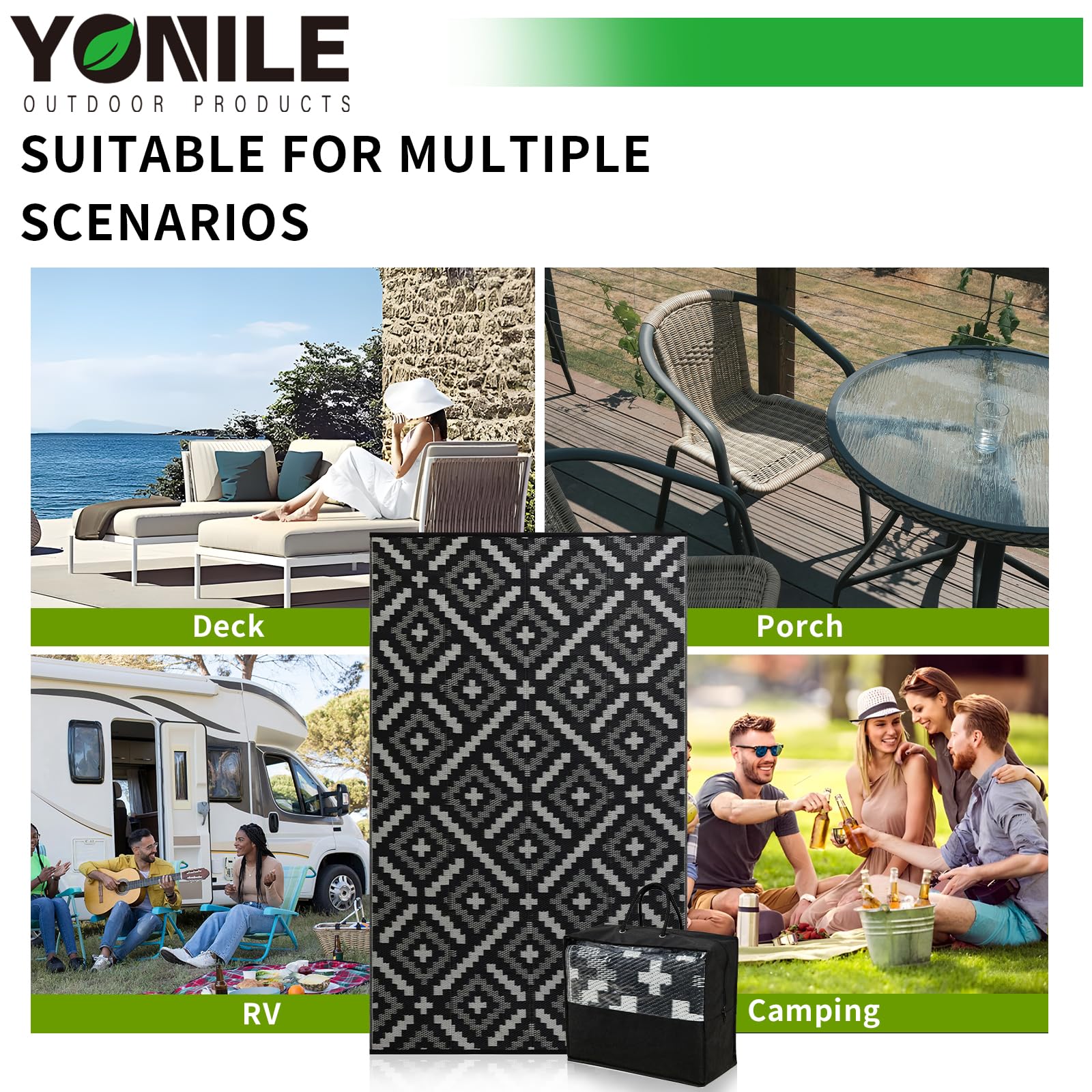YONILE outdoor rug rolled out at a camping site