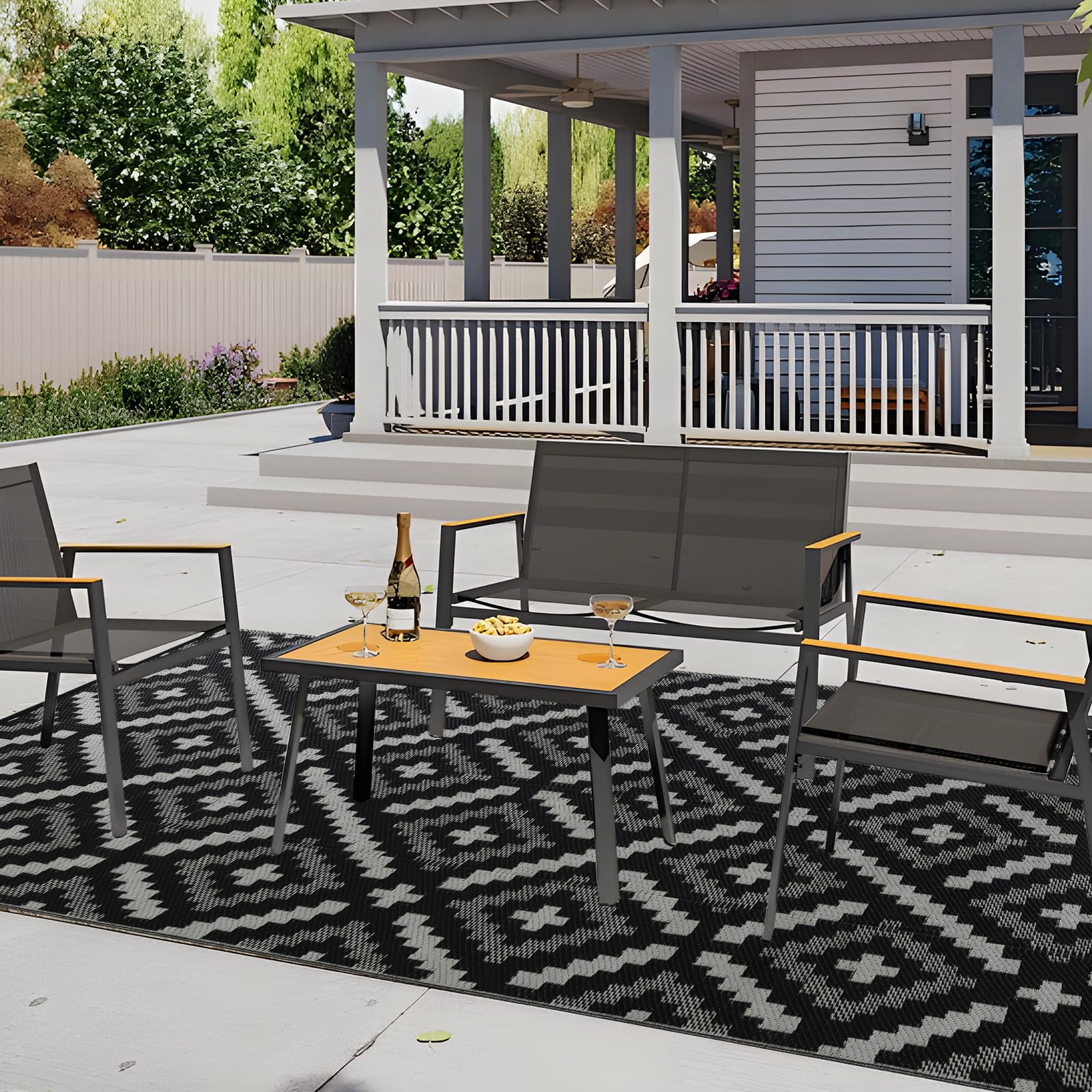 YONILE outdoor rug with family enjoying time together