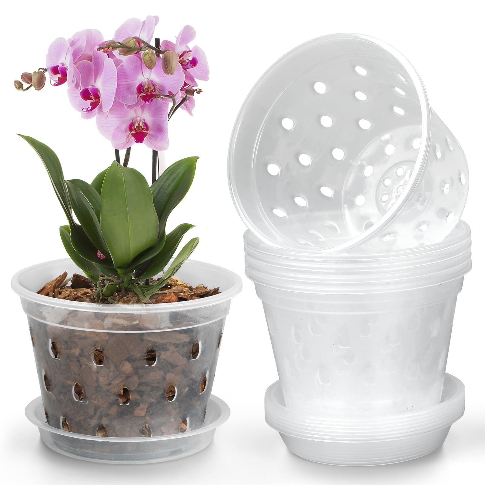 YOPIKUU 3-inch clear orchid pot with saucer front view