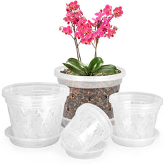YOPIKUU Orchid Pot Set 3 4 5 6 Inch Clear Pots and Saucers