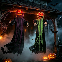 yosager 2 pack of lighted pumpkin men displayed in a spooky setting