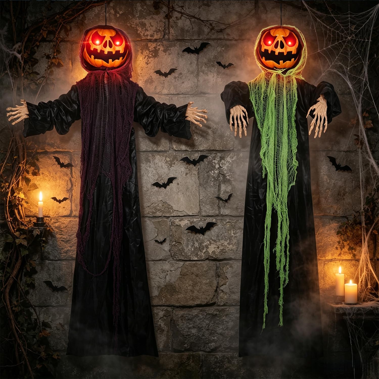 yosager pumpkin decorations hanging from tree branches