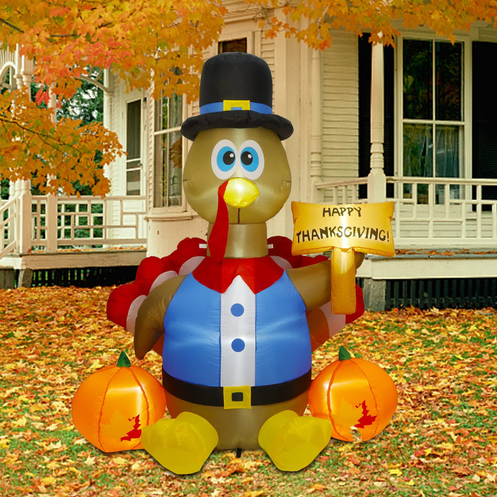 yosager Thanksgiving inflatable turkey with LED lights front view